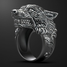 wolf ring jewelry 3d gold silver jewellery stl gothic sculp head exclusive animal rings 3d print model - Mito3D