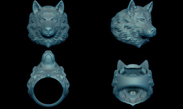 lobo anillo lobos bestia salvaje hombre criatura ártico fornido mamífero zorro animal naturaleza plata motociclista oeste canino joyería joya anillos 3d print model - Mito3D