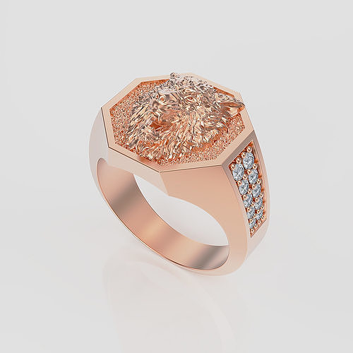 Loup bague Hommes or bijoux Lion anneaux diamant argent mode imprimable 3d impression mariage pendentif zbrush 3D print model - Mito3D