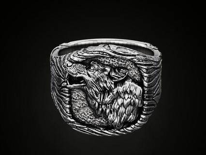 lobo anillo hombres texturado mano joyería joya animal anillos 3d print model - Mito3D