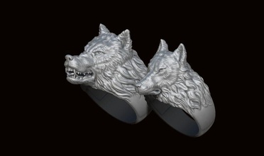 wolf ring pack jewellery gold silver jewel head rhino men angry male necklace wolfhead angrywolf jewelry werewolf pendant necklaces 3d print model - Mito3D