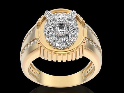 wolf ring sterling gold printable jewelry 3d model ring gold jewelry silver printable diamond wedding gem engagement sterling fashion ring platinum fashion beauty diamond ring zbrush sculpture wolf brilliant statue rings  3d print model - Mito3D