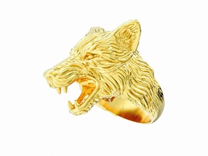 Lobo anel stl 3d impressão 3dm animalring moda ouro escultura prata lobisomem rouco esterlina platina argolas mangift joalheria 3d print model - Mito3D