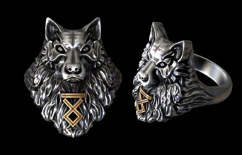 kurt rune yüzük odal kurtlar takı yüzükler hayvan kurt adam ulumak canavar yaratık husky 3d print model - Mito3D