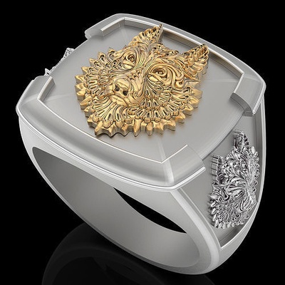 lobo tigre león hombre anillo plata oro imprimible joyería joya símbolo 3d modelo diseño tendencia anillos 3d print model - Mito3D