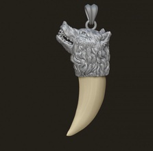 lobo diente uña colgante pendiente joyería plata naturaleza cabeza vestir alto dientes joya anillos oro collar 3d print model - Mito3D