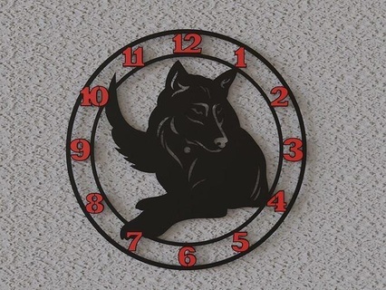 wolf wall clock time watch timer houseware home decoration face hobby diy design model cnc analogic wood vinyl house decor woolf nature 3d print model - Mito3D