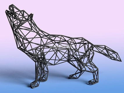 wolf in wire art animal poly wireart meshwire meshart wild nature decoration beast dog sculptures 3d print model - Mito3D