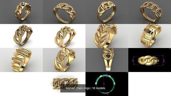woman chain rings cuban gold jewelry printable silver jewel 3dprint fashion wedding ring fashionring chainring valentine love 3d print model - Mito3D