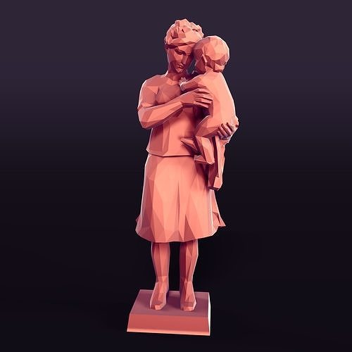 donna bambino statua arte stile scultura figurina design Stampa scolpire lowpoly poligono moderno Basso poli cartone animato astratto amore regalo tenere sculture 3D print model - Mito3D