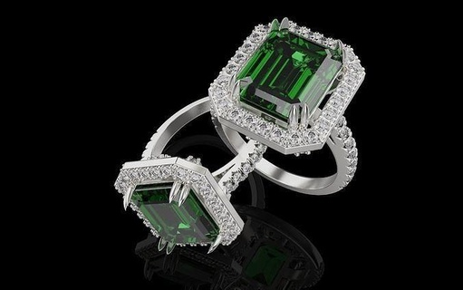 femme émeraude bague 0047 bijoux anneaux or diamant imprimable argent bijou mariage luxe mode conception platine brillant gemme 3d print model - Mito3D