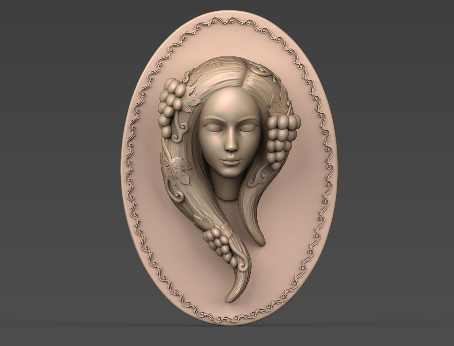 donna uva bas sollievo architettonico arte barocco decorativo deco scultura rococò ragazza testa statua scolpire sculture femmina 3D print model - Mito3D