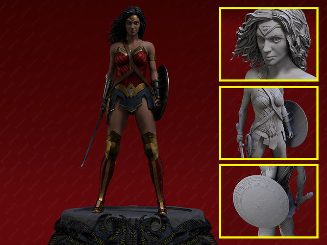 woman justice league gal gadot superman batman amazon girl dc comic warrior head human shield queen diana female marvel fantasy character art sculptures 3D print model - Mito3D