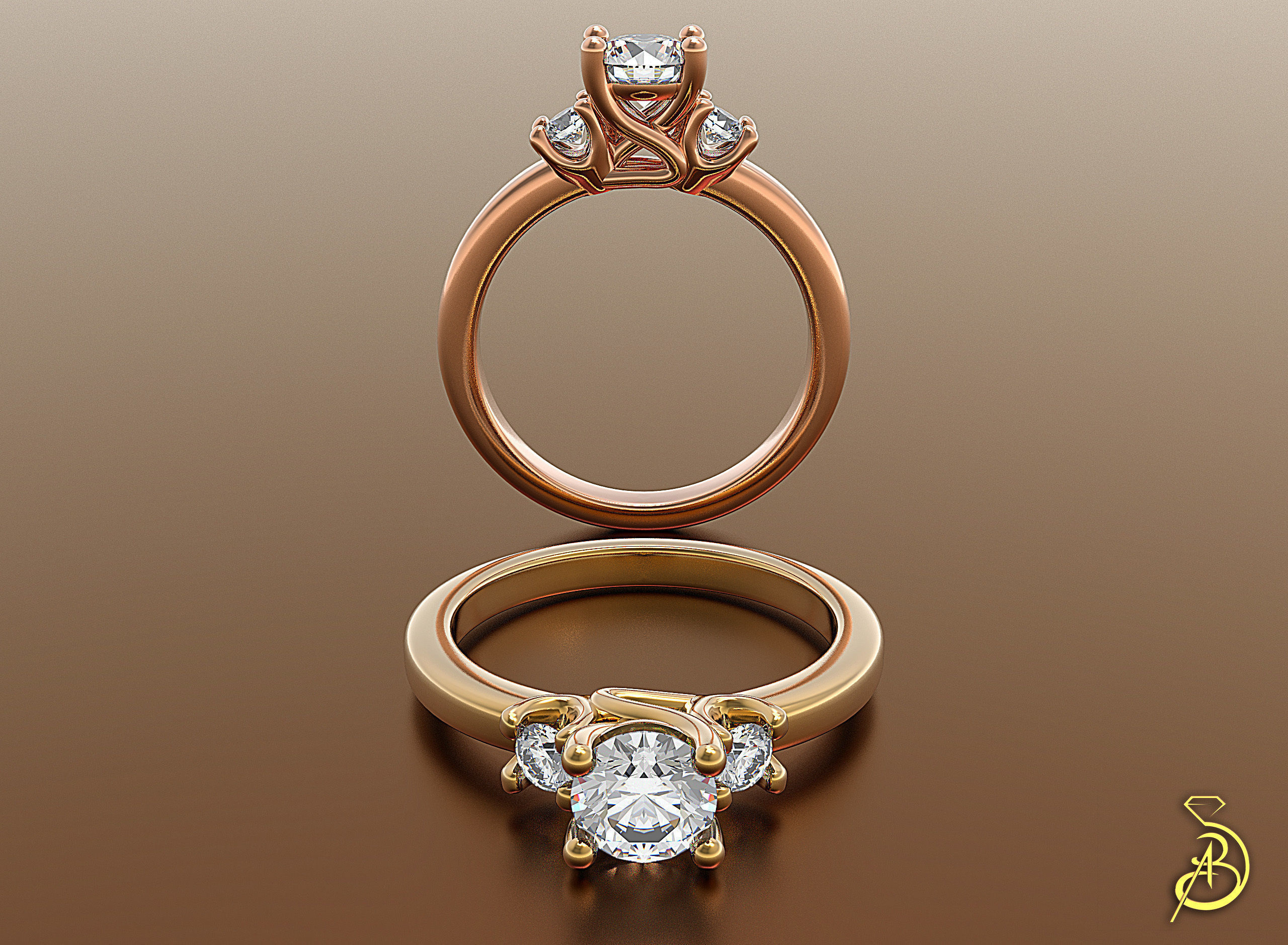 donna squillare donne oro argento gioiello gioielleria brillante diamante design illustrazione attività commerciale tecnologia luxuri moda cad plat platino anelli 3D print model - Mito3D