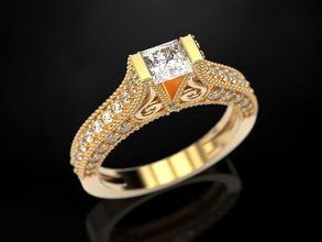 mujer anillo 17 la joyería de princesa square gem diamante brillante impresión 3dprinted los anillos diseño joya oro moda printabl creación prototipos boda 3d print model - Mito3D