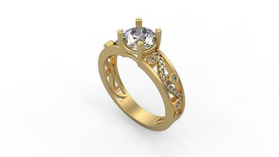 woman solitaire ring 1009 gold jewel jewellry jewelry silver printable diamond wedding pave channelset side stone three tension halo vintage trilogy bridal set engagement rings 3d print model - Mito3D