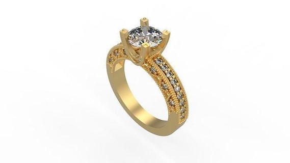 woman solitaire ring 1161 gold jewel jewellry jewelry silver printable diamond wedding pave channelset side stone three tension halo vintage trilogy bridal set engagement rings 3d print model - Mito3D
