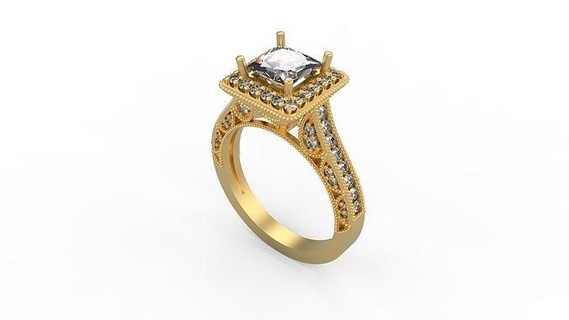 Kadın Solitaire yüzük 1201 altın mücevher takı gümüş yazdırılabilir elmas düğün döşemek kanal seti yan taş gerginlik hale nostaljik üçleme gelin Ayarlamak nişan 3d print model - Mito3D