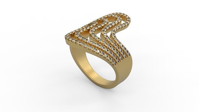 woman solitaire ring 385 gold jewel jewellry jewelry silver printable diamond fashion wedding saphire ruby love wave micropave rings 3D print model - Mito3D