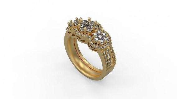 Kadın Solitaire yüzük 390 altın mücevher takı gümüş yazdırılabilir elmas düğün döşemek kanal seti yan taş gerginlik hale nostaljik üçleme gelin Ayarlamak yüzükler 3d print model - Mito3D