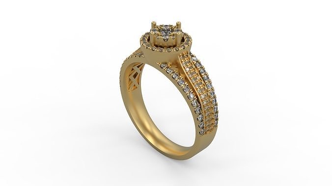mujer solitario anillo 392 oro joya joyería plata imprimible diamante Boda pavimentar conjunto canales Roca tensión aureola Clásico trilogía nupcial anillos 3D print model - Mito3D