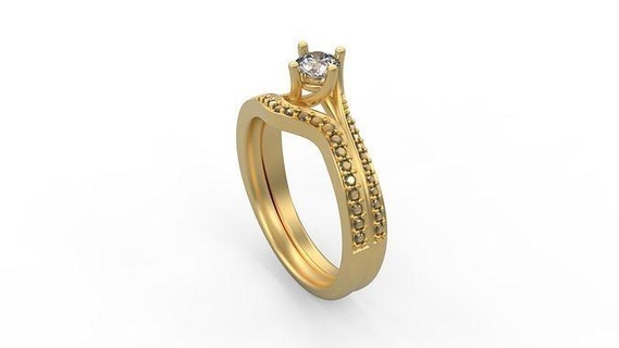 Kadın Solitaire yüzük 400 altın mücevher takı gümüş yazdırılabilir elmas düğün döşemek kanal seti yan taş gerginlik hale nostaljik üçleme gelin Ayarlamak nişan yüzükler 3d print model - Mito3D