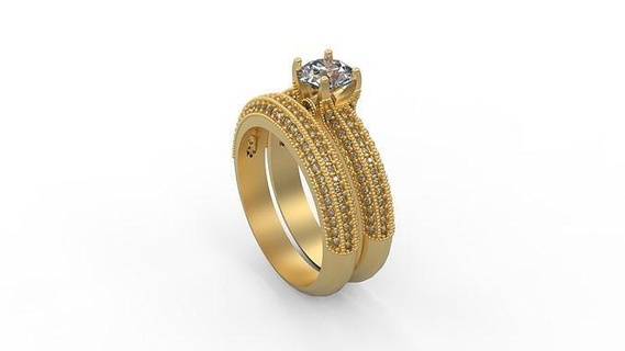 Kadın Solitaire yüzük 993 altın mücevher takı gümüş yazdırılabilir elmas düğün döşemek kanal seti yan taş gerginlik hale nostaljik üçleme gelin Ayarlamak nişan yüzükler 3d print model - Mito3D