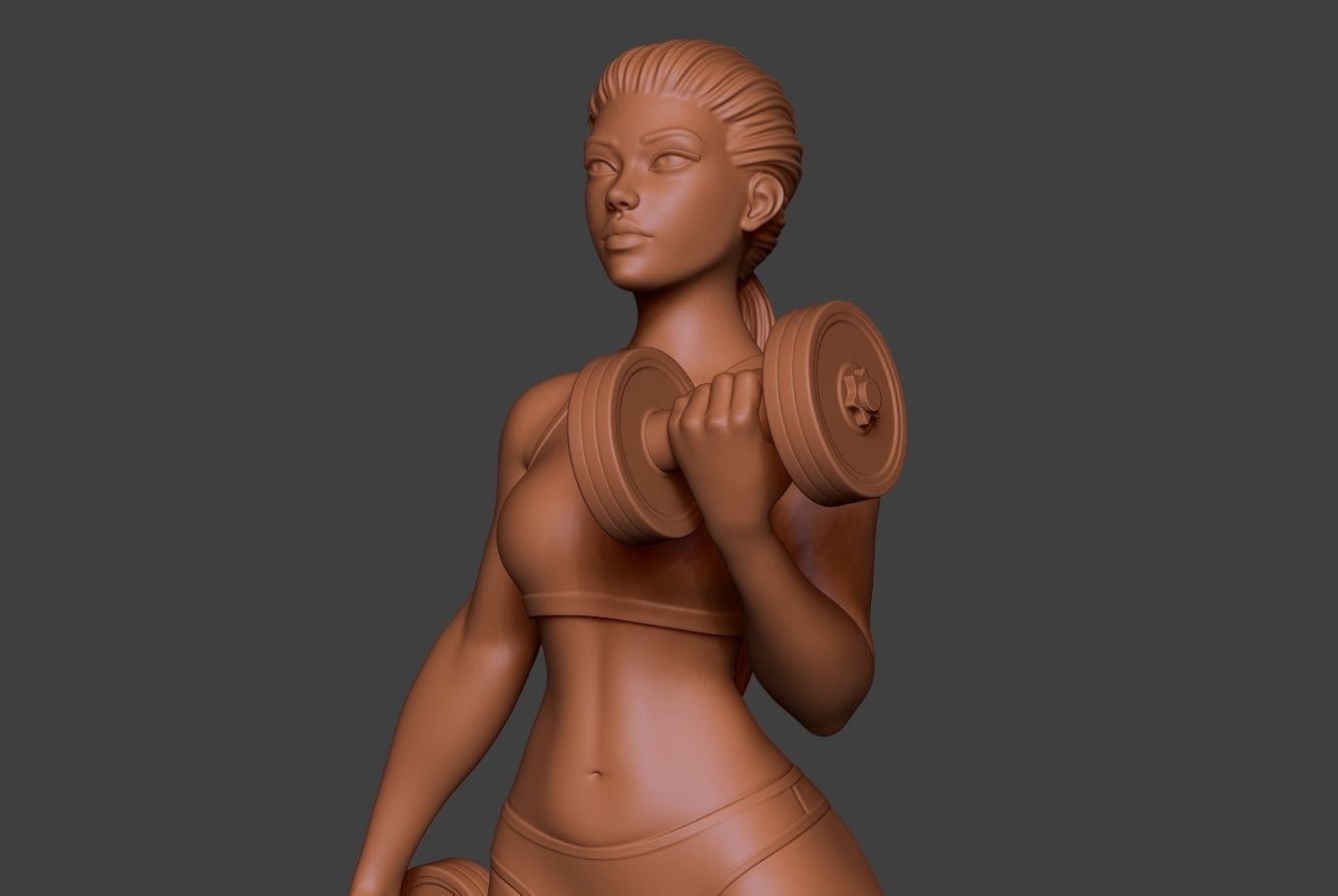 frau sport karikatur charakter weiblich figur mädchen haar miniatur aufstecken skulptur sexy statue stilisiert fitness stark muskel kunst skulpturen 3D print model - Mito3D