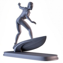 frau surfen mädchen tafel meer sommer strand nautisch welle körper ozean sandale statue skulptur kunst minniatur dekor weiblich sand skulpturen 3d print model - Mito3D