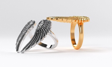 féminin ailes de l'anneau d'or argent oxydé bijoux imprimable cad l'aile mouche or d'argent le platine mode beauté l'ange la texture les anneaux 3d print model - Mito3D