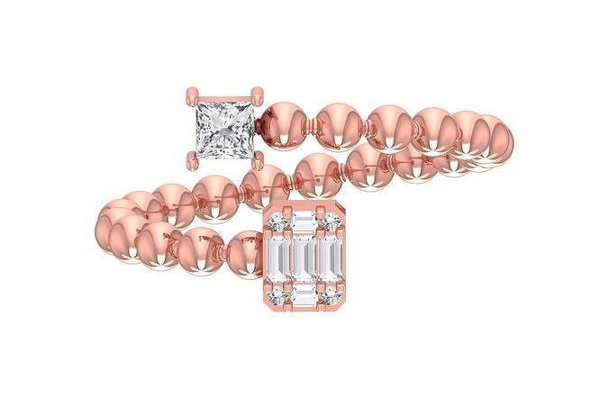 femmes perlé anneaux bijoux platine engagement solitaire mariée bague imprimable précieux diamant or mariage mode 3D print model - Mito3D