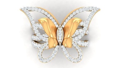 femmes papillon cocktail diamant bague 3dm stl rend détails anneaux solitaire sterling platine brillant mariage engagement bijoux imprimable or haute bande fleur nature 3d print model - Mito3D