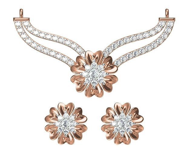 women earring necklace set stl jcd details pendant earrings wedding jewellery printable diamond jewelry pendants studs combo 3D print model - Mito3D