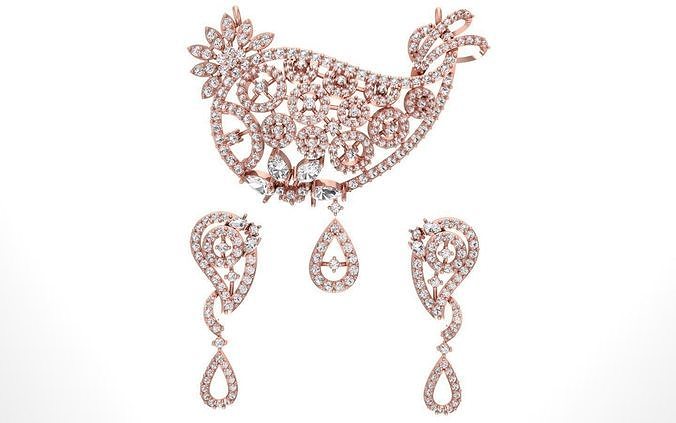 Frauen Ohrring Anhänger 3dm stl obj fbx rendert Einzelheiten Halskette Schmuck Diamant Silber Gold Juwel Engagement 3D print model - Mito3D