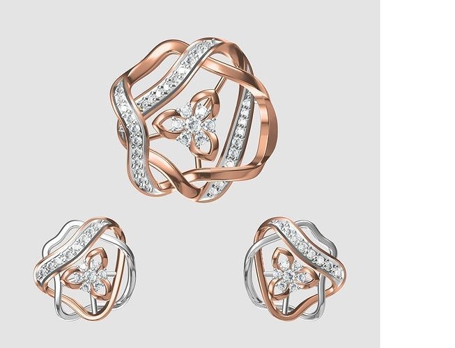 mulheres brinco pingente conjunto stl jcd detalhes brincos Casamento jóias imprimível diamante joalheria pingentes pregos colar combo 3D print model - Mito3D