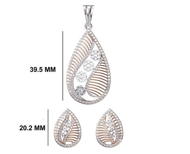 women earring pendant set stl jcd details earrings wedding jewellery printable diamond jewelry pendants studs necklace combo 3D print model - Mito3D