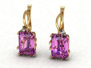 women earrings jewelry large emerald cut stone floral ornament botanical 3d print model - Mito3D