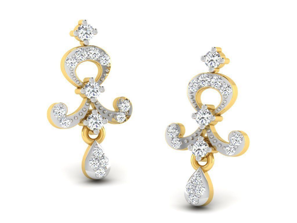 femmes boucles d'oreilles 3dm rendre bijoux imprimable gemme argent clous cerceaux huggies diamant or platine bijou mariage engagement délicat précieux luxe longue laissez tomber 3D print model - Mito3D