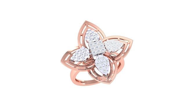 femmes fantaisie élégant fleur bague 3dm stl obj fbx rend détails bijoux bande femme précieux mariage or imprimable diamant mode anneaux masse collection engagement solitaire 3D print model - Mito3D