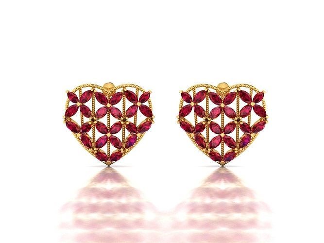 mulheres coração brinco 3dm stl obj fbx render detalhes brilhando luxo joalheria ouro precioso prata gema jóia brilhante moda beleza diamante brincos joias anel diamantado pulseira safira 3D print model - Mito3D