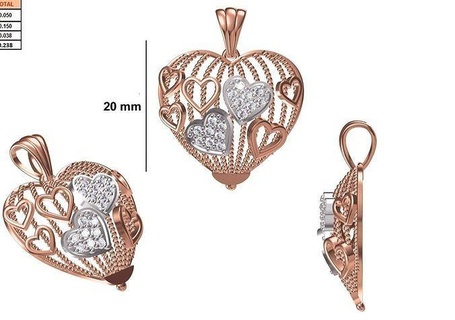 femmes lourd cœur unique pendentif stl fbx jcd détails Collier bijoux diamant argent or fantaisie mode précieux pendentifs cadeau filles 3d print model - Mito3D