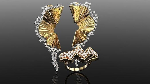 mujer joyería joya conjunto anillo pendientes oro libra esterlina diamante exclusivo imprimible Moda belleza plata platino lujoso paquete prototipos compromiso 3d print model - Mito3D