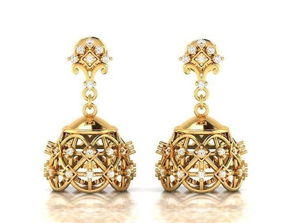 women jhumki earrings jewelry gold colorful stones bright rainbow gem color mosaic flower long hanging flowers summer bohemian earringlong 3d print model - Mito3D