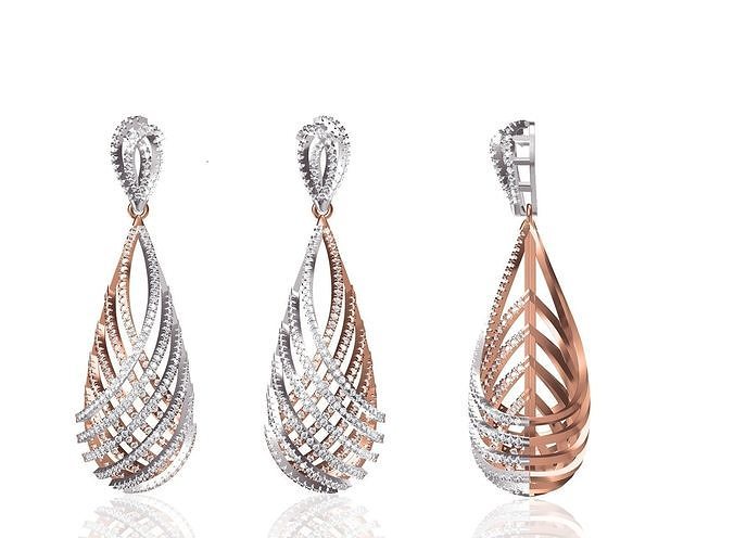 mulheres longo brinco stl jcd detalhes brincos solitário pregos joalheria Casamento noivado jóias imprimível ouro solta diamante 3D print model - Mito3D