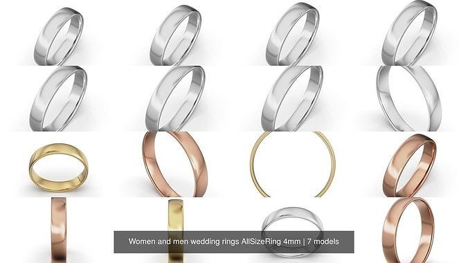 donne uomini nozze anelli allsizering 4mm gioielleria gioiello argento Fidanzamento squillare oro 3D print model - Mito3D