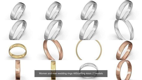 women men wedding rings allsizering 4mm jewelry jewel jewellery silver engagement ring gold 3d print model - Mito3D