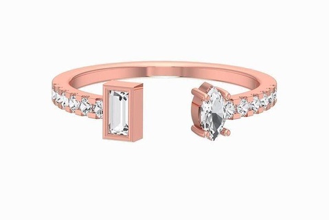 femmes ouvert fin mariage engagement bande bague bijoux platine solitaire mariée imprimable précieux anneaux diamant or mode 3d print model - Mito3D
