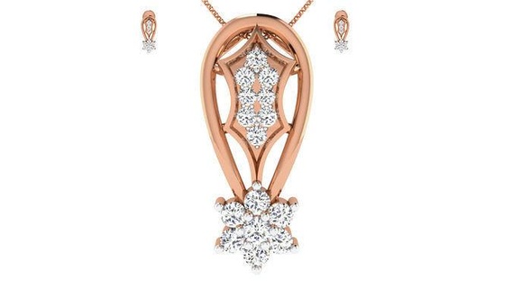 women pendant-earrings set 3dm render detail pendant earrings wedding pendants studs hoopsandhuggies necklace combo rose jewellery printable diamond jewelry 3d print model - Mito3D