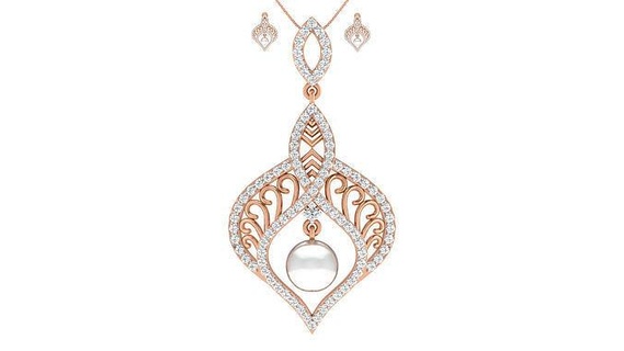 women pendant-earrings set 3dm render detail pendant earrings wedding pendants studs hoopsandhuggies necklace combo rose jewellery pearl printable diamond jewelry 3d print model - Mito3D