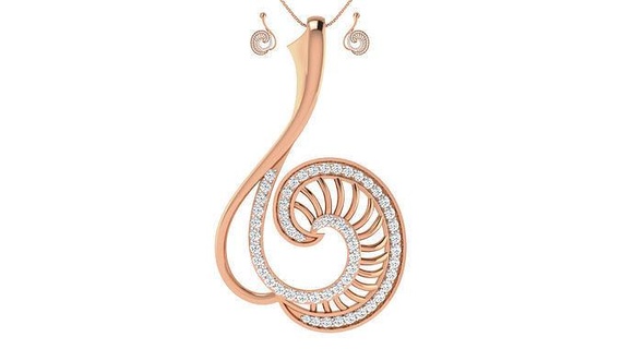 women pendant-earrings set 3dm render detail pendant earrings wedding pendants studs hoopsandhuggies necklace combo rose jewellery printable diamond jewelry 3d print model - Mito3D